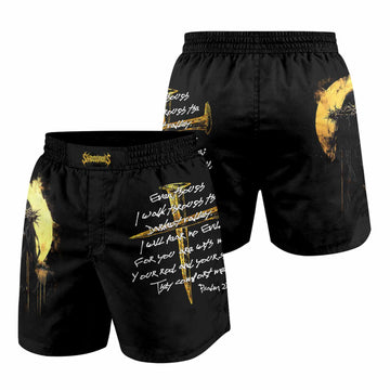 Psalm 23:4 No Evil Shall I Fear Grappling Shorts - front and back view