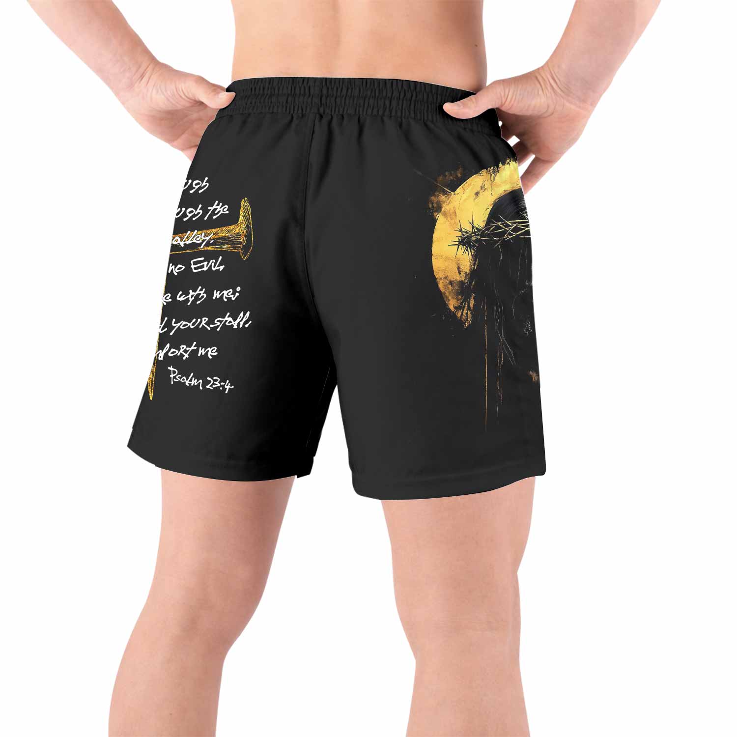 Psalm 23:4 No Evil Shall I Fear Grappling Shorts - back view lifestyle