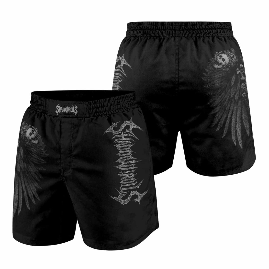 Savage Winged Skull Grappling Shorts - front and back view