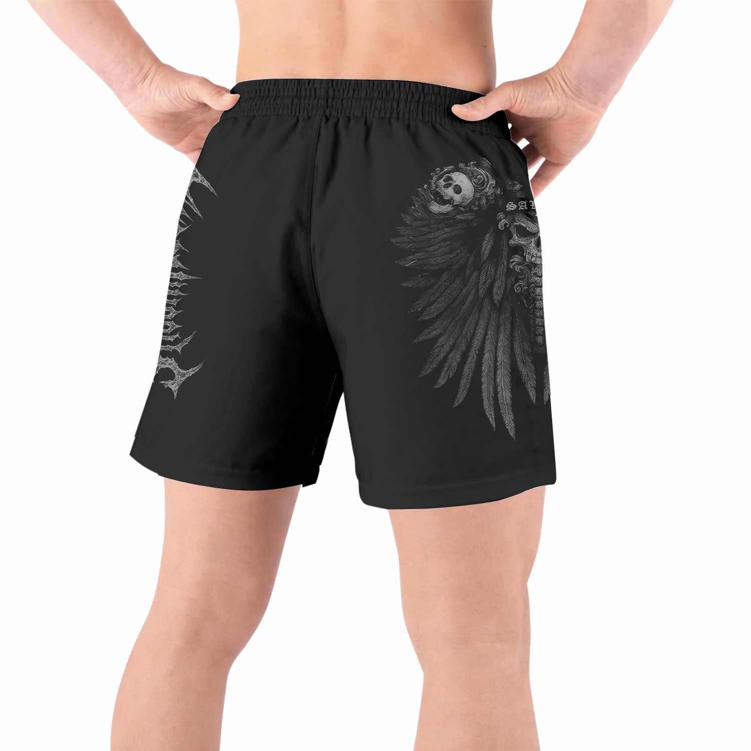 Savage Winged Skull Grappling Shorts - back view lifestyle