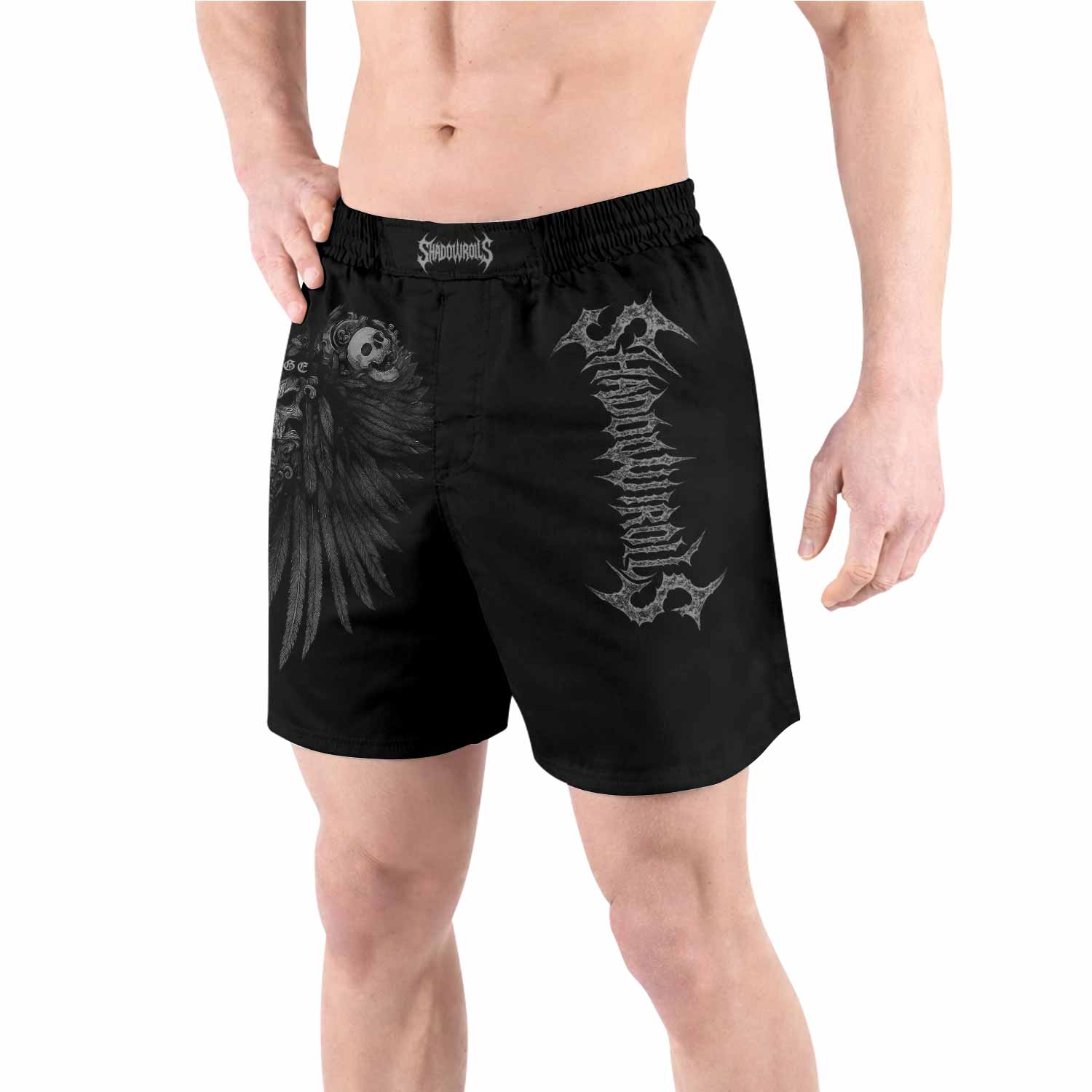 Savage Winged Skull Grappling Shorts - front view lifestyle