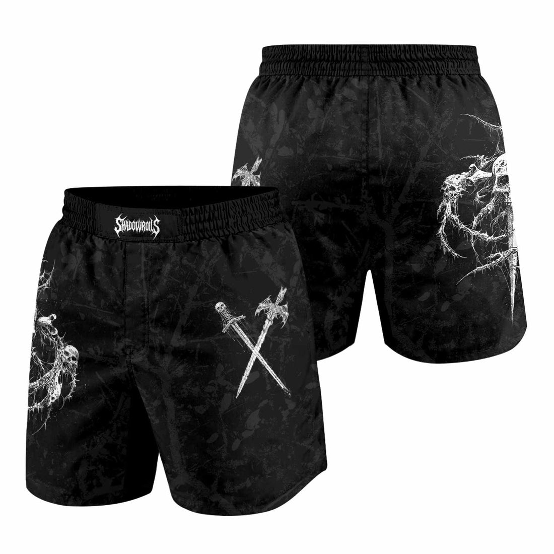 Throne Pierced Grappling Shorts - front and back view
