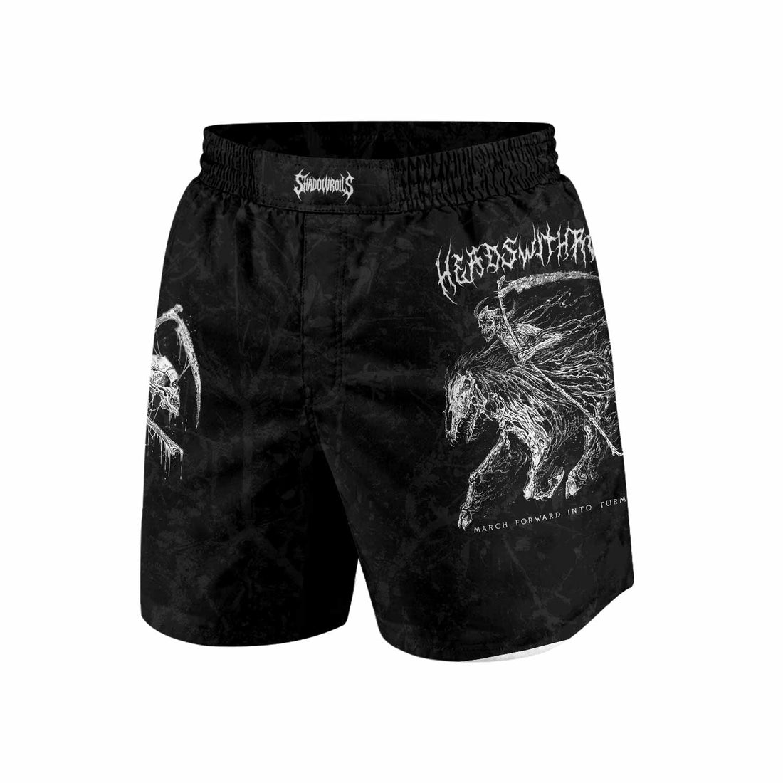 March Into Turmoil Grappling Shorts - front and back view