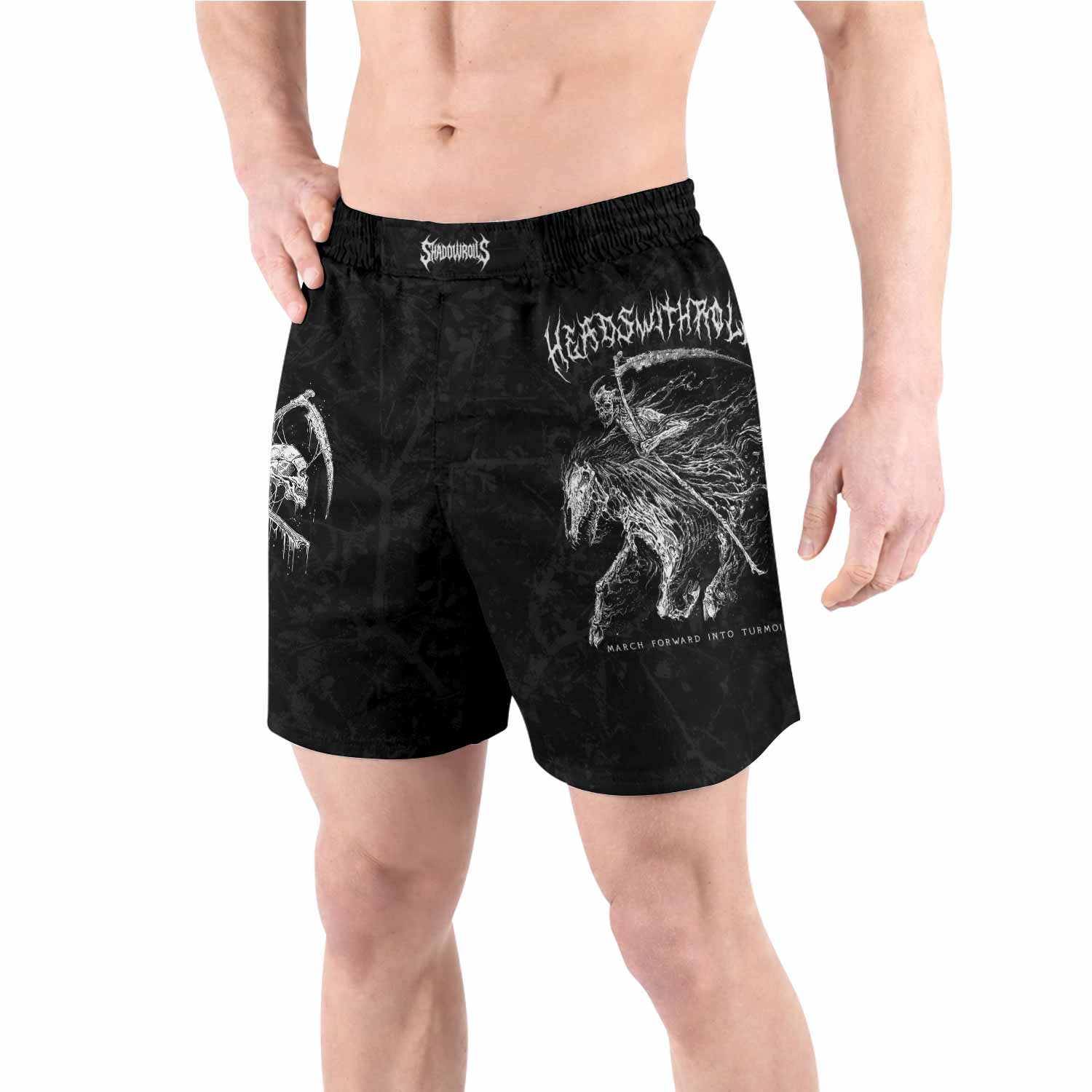 March Into Turmoil Grappling Shorts - front view lifestyle