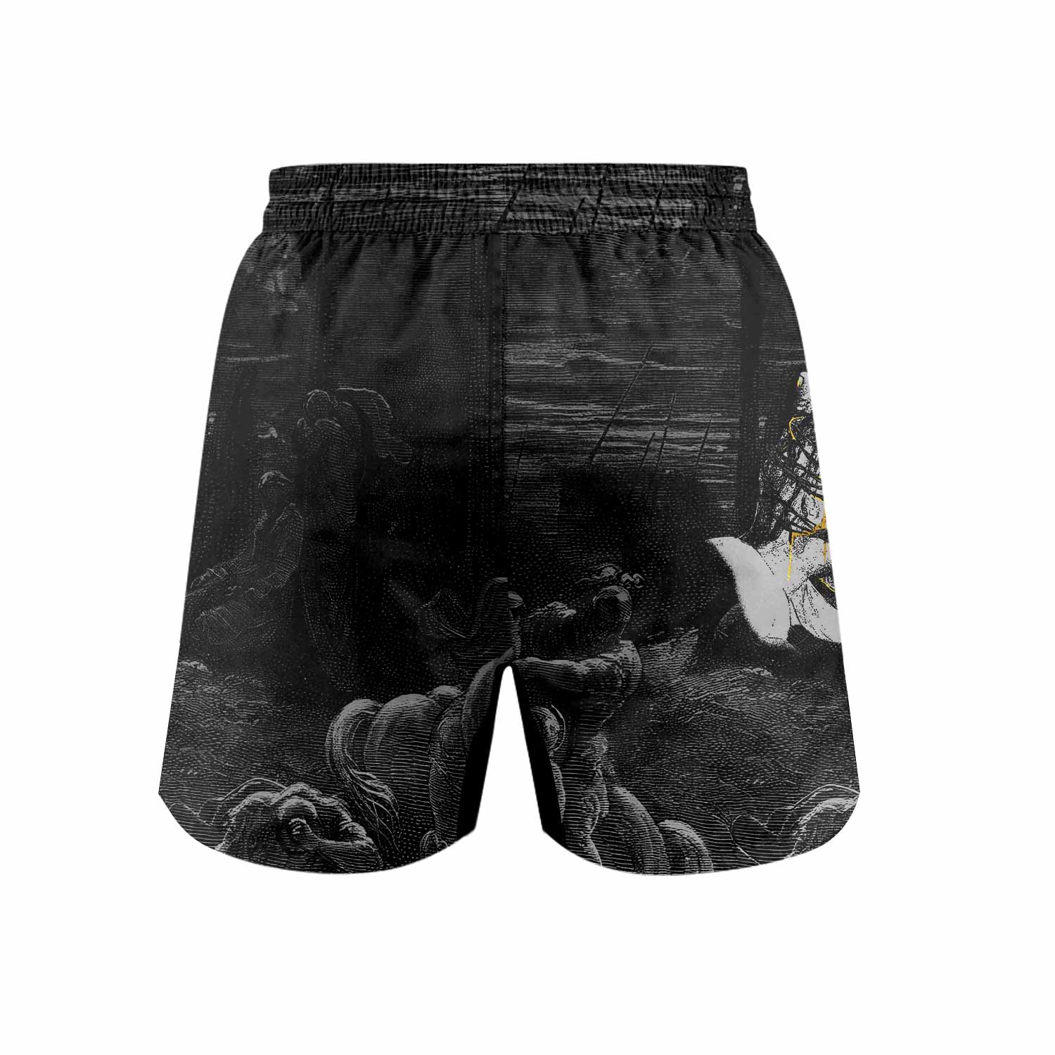 Crucified Grace Grappling Shorts - back view mockup
