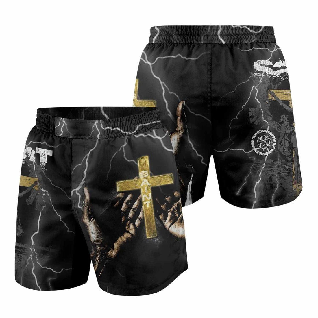 Crucified Saint Grappling Shorts - front and back view