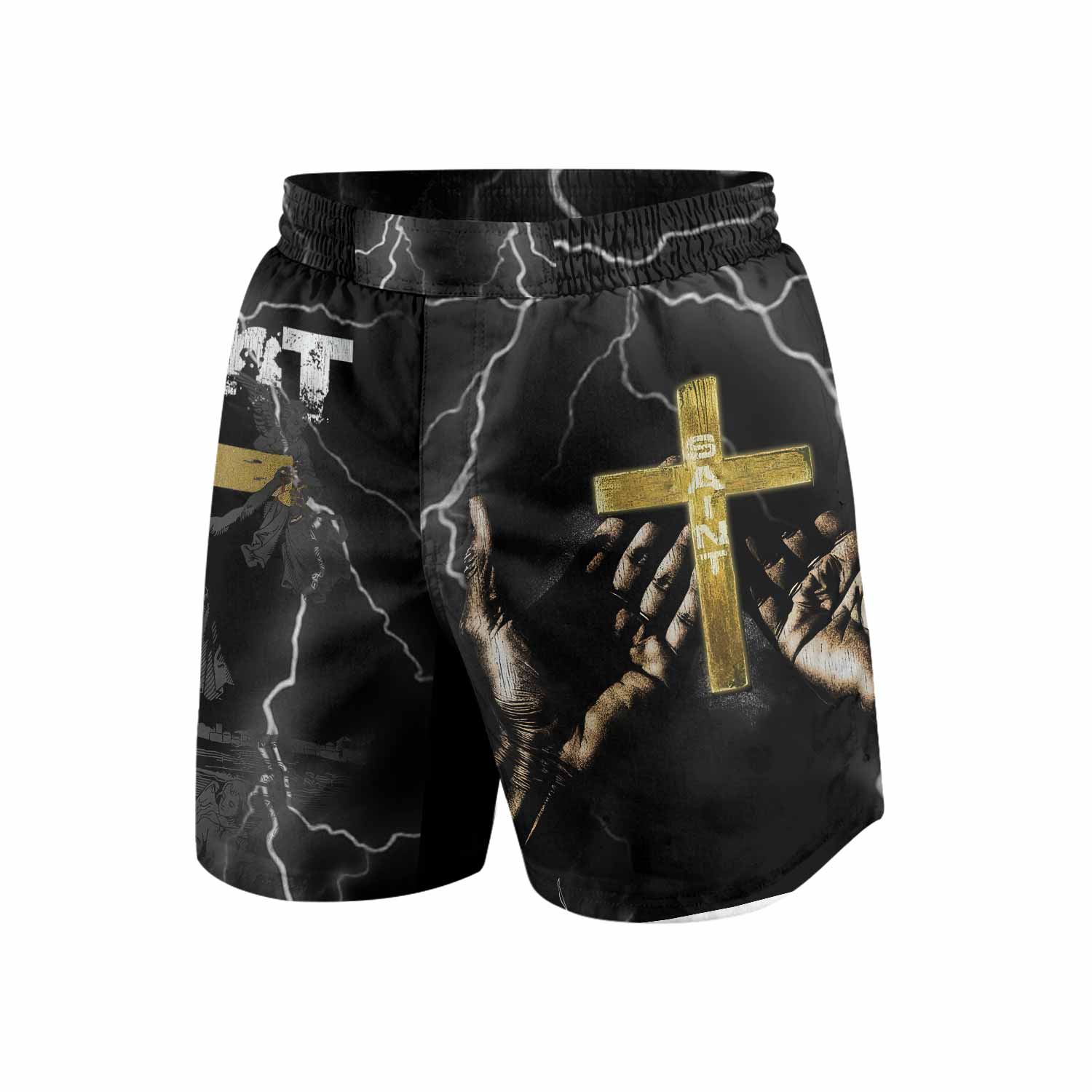 Crucified Saint Grappling Shorts - front view mockup
