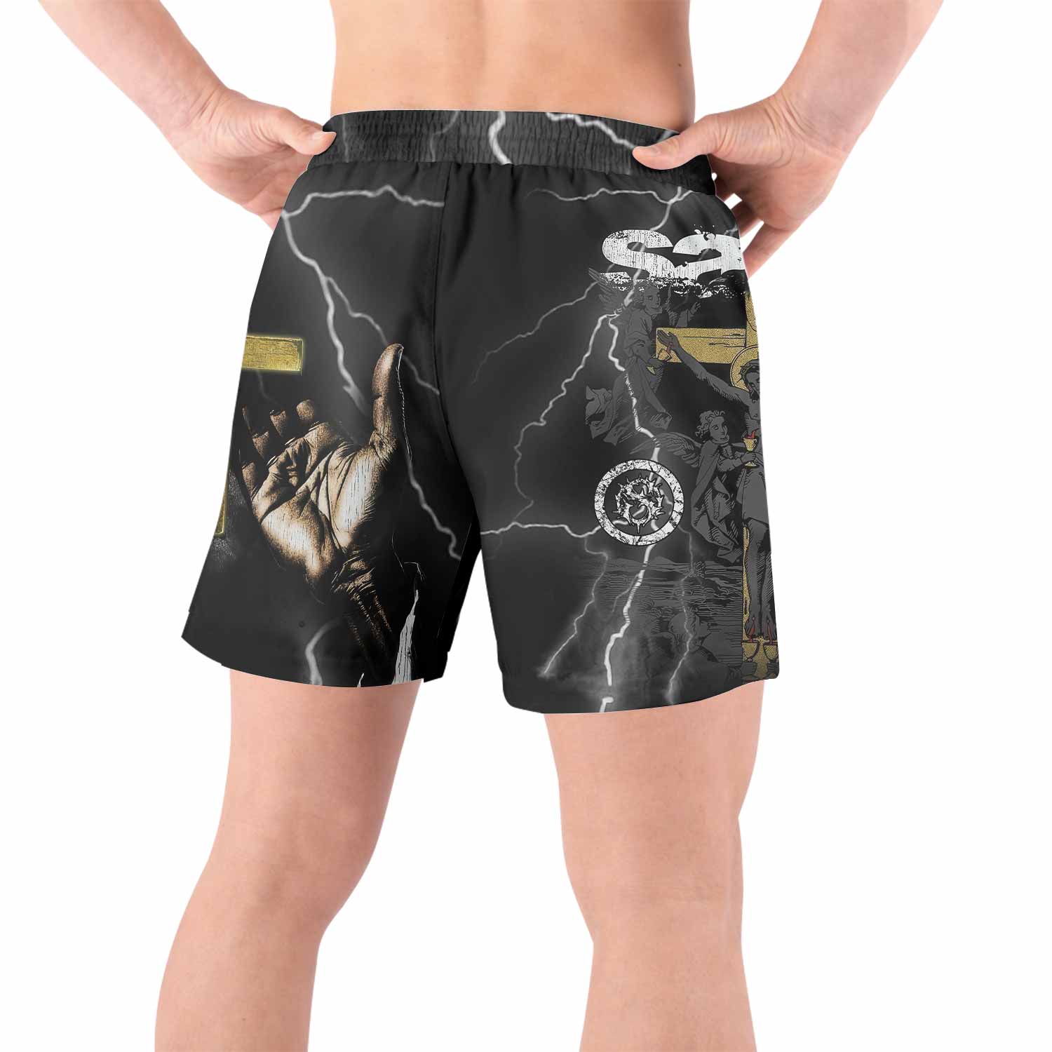 Crucified Saint Grappling Shorts - back view lifestyle
