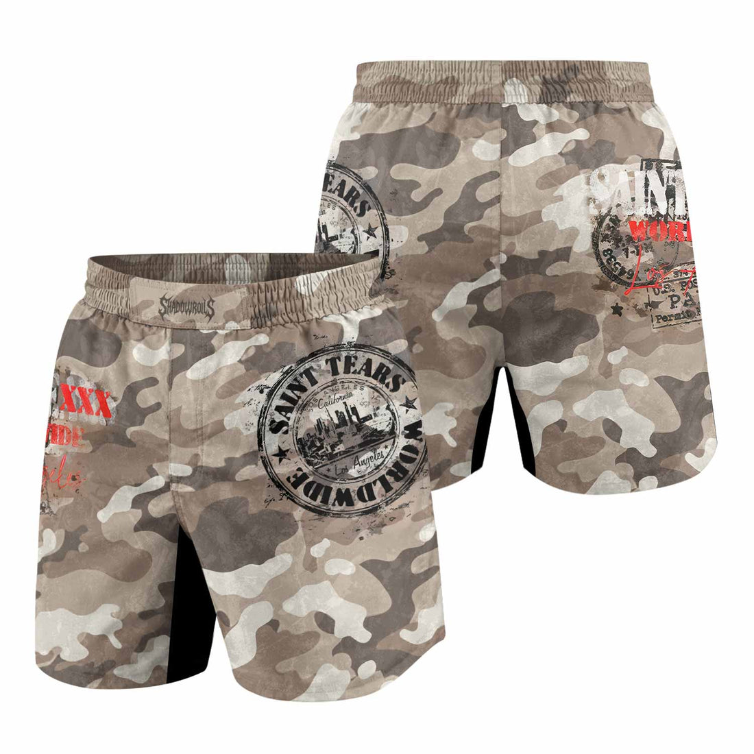 Saint Tears Camo Grappling Shorts - front and back view