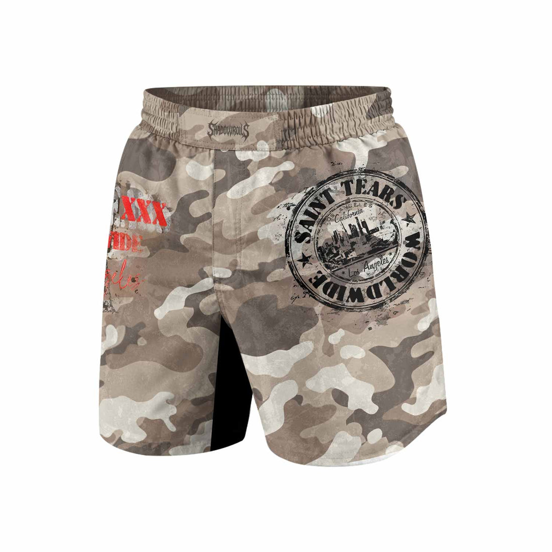Saint Tears Camo Grappling Shorts - front and back view