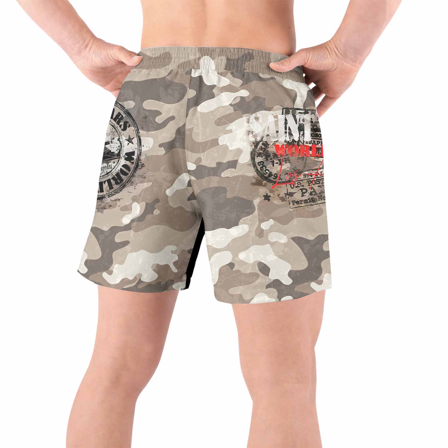 Saint Tears Camo Grappling Shorts - back view lifestyle