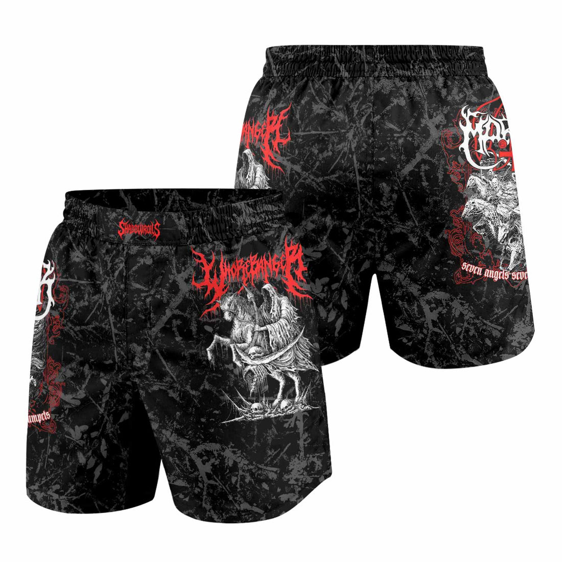 Trumpets of the End Grappling Shorts - front and back view