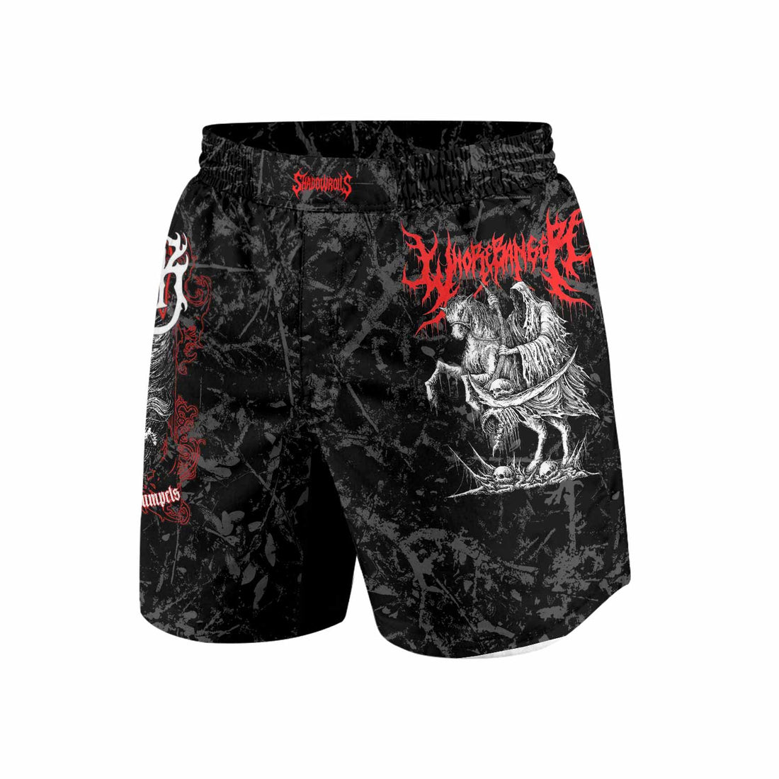 Trumpets of the End Grappling Shorts - front and back view