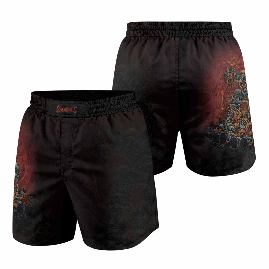 Disturbed Dominion Grappling Shorts - front and back view