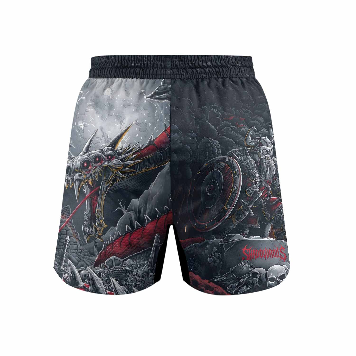 Wrath of the Undying Grappling Shorts - back view mockup