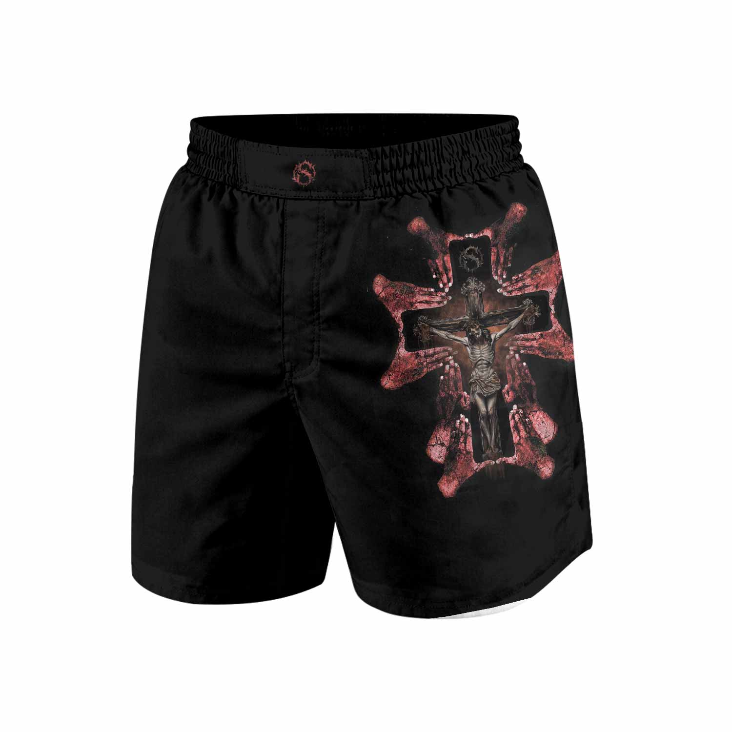 Stigmata Prayer Grappling Shorts - front view mockup