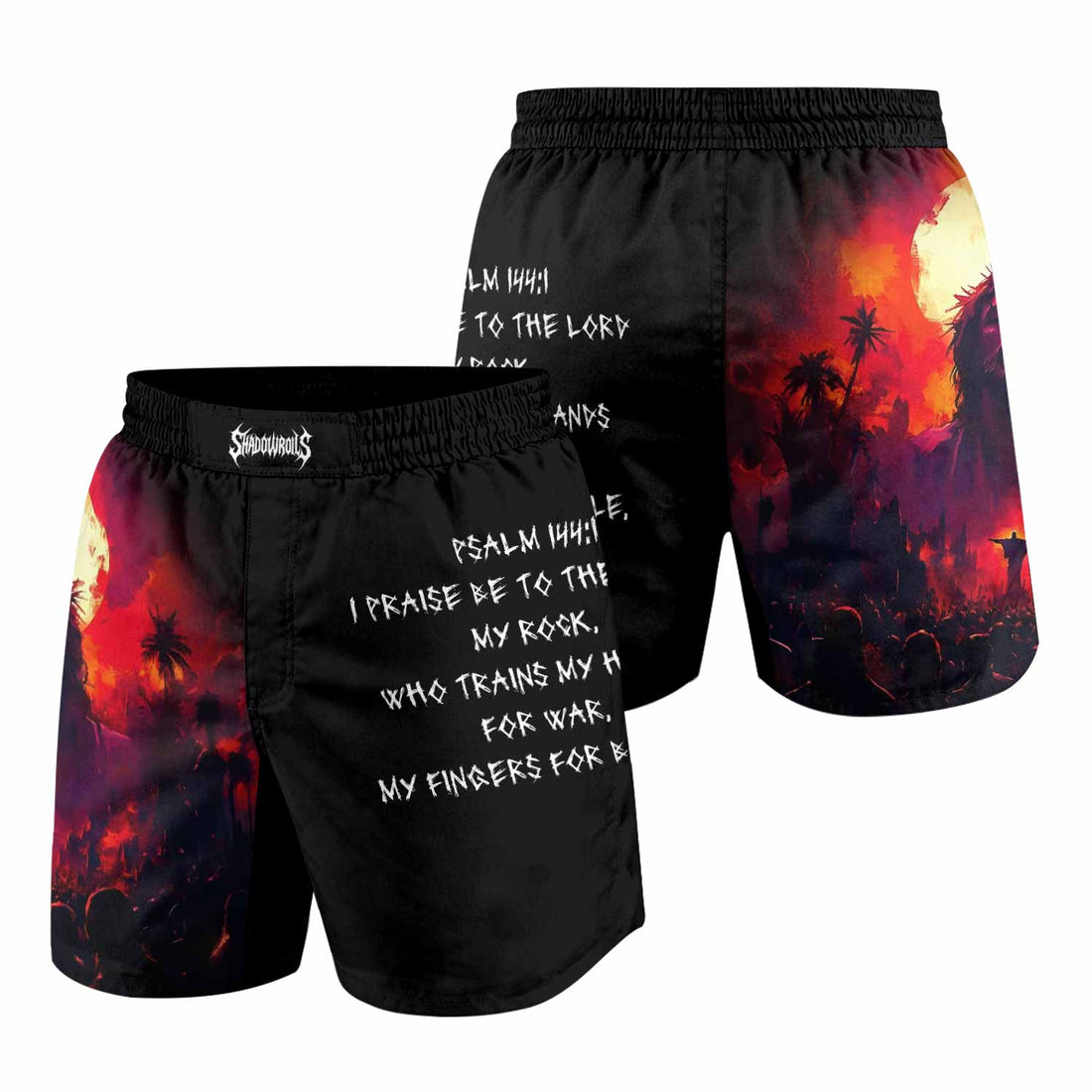 Red Redemption Grappling Shorts - front and back view