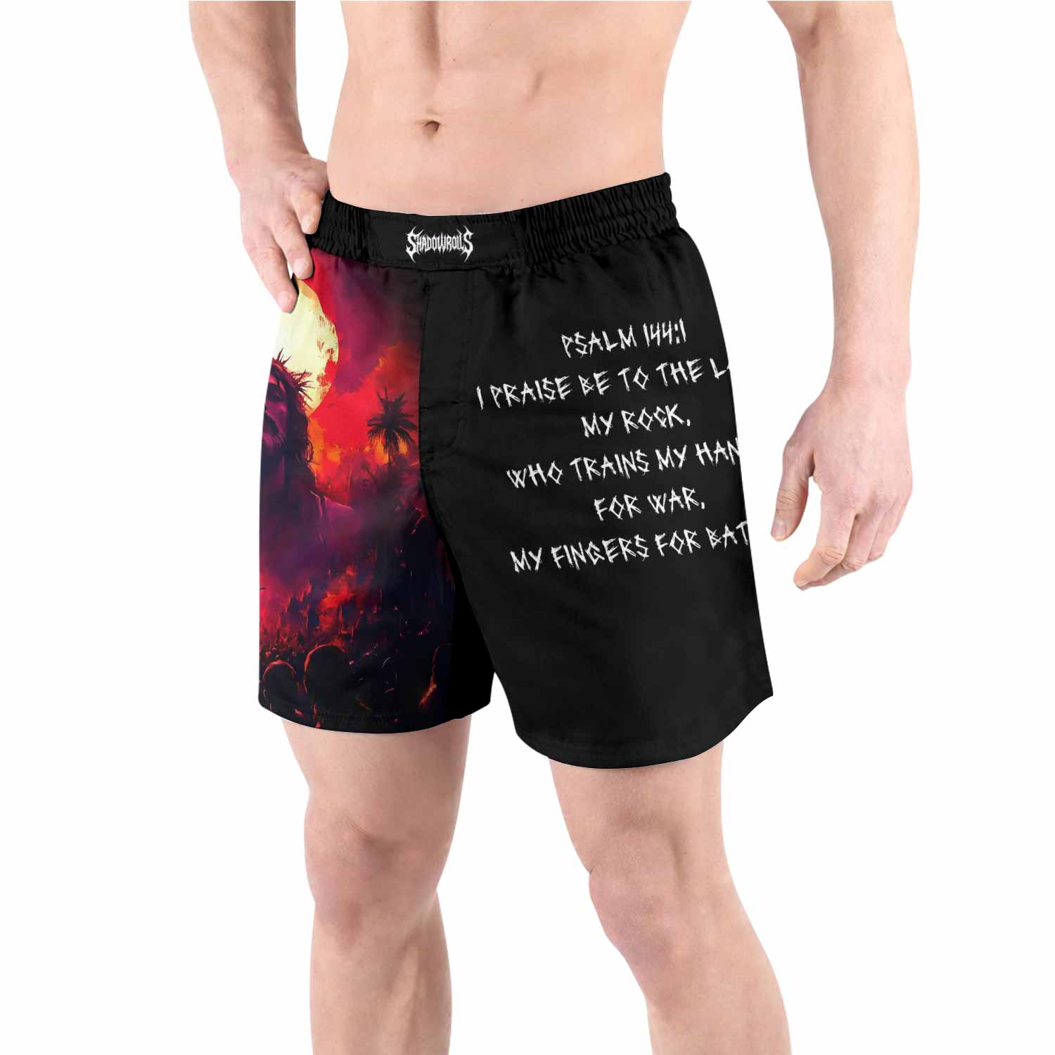 Red Redemption Grappling Shorts - front view lifestyle