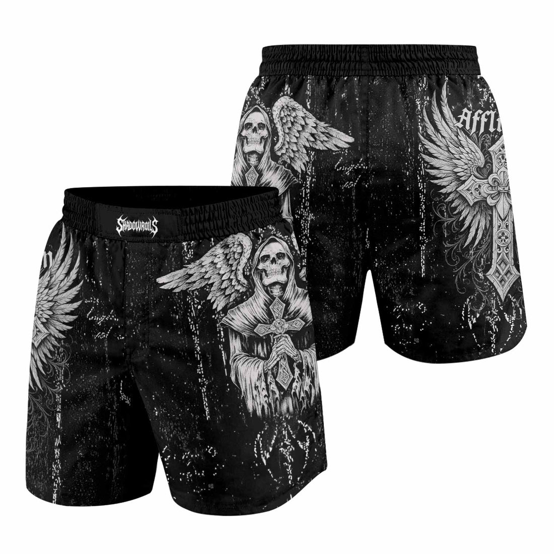 Angel of Death Grappling Shorts - front and back view