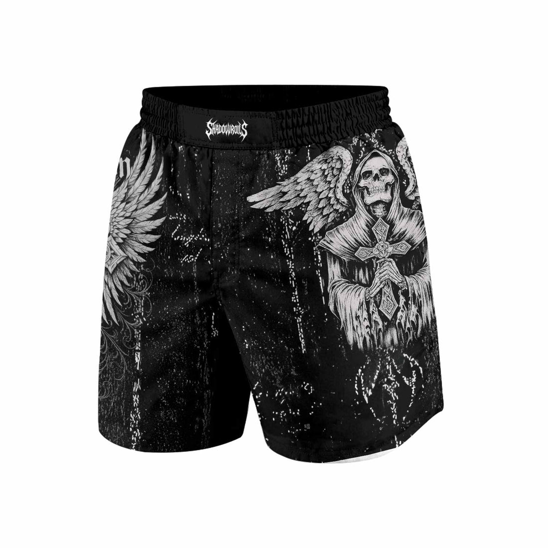 Angel of Death Grappling Shorts - front and back view