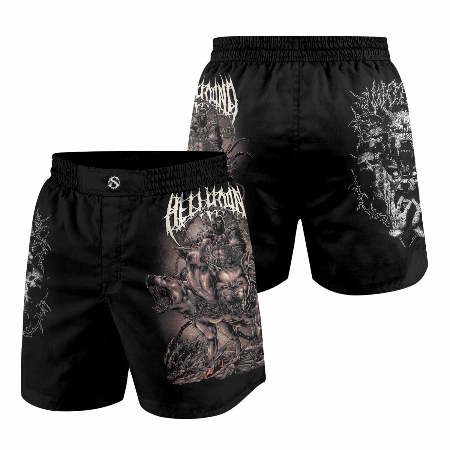 Dark Cerberus Unleashed Grappling Shorts - front and back view