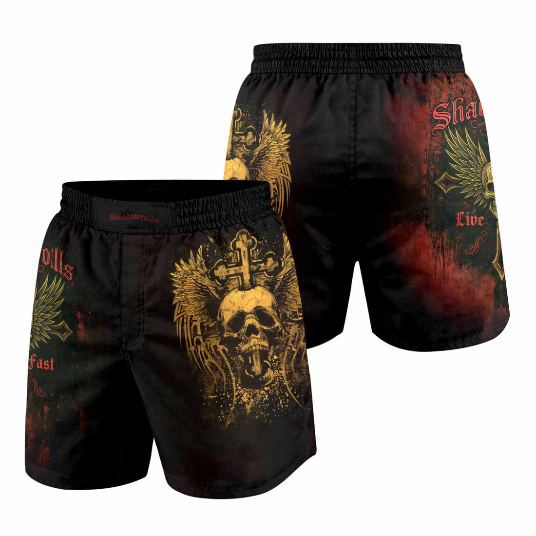 Burning Cross Rebellion Grappling Shorts - front and back view