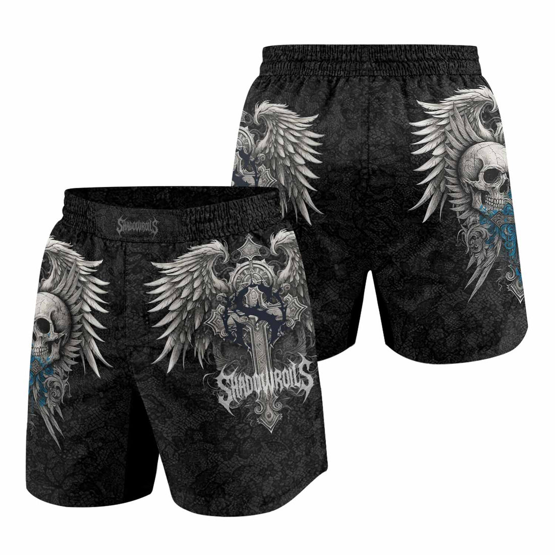 Twin Skulls Covenant Grappling Shorts - front and back view
