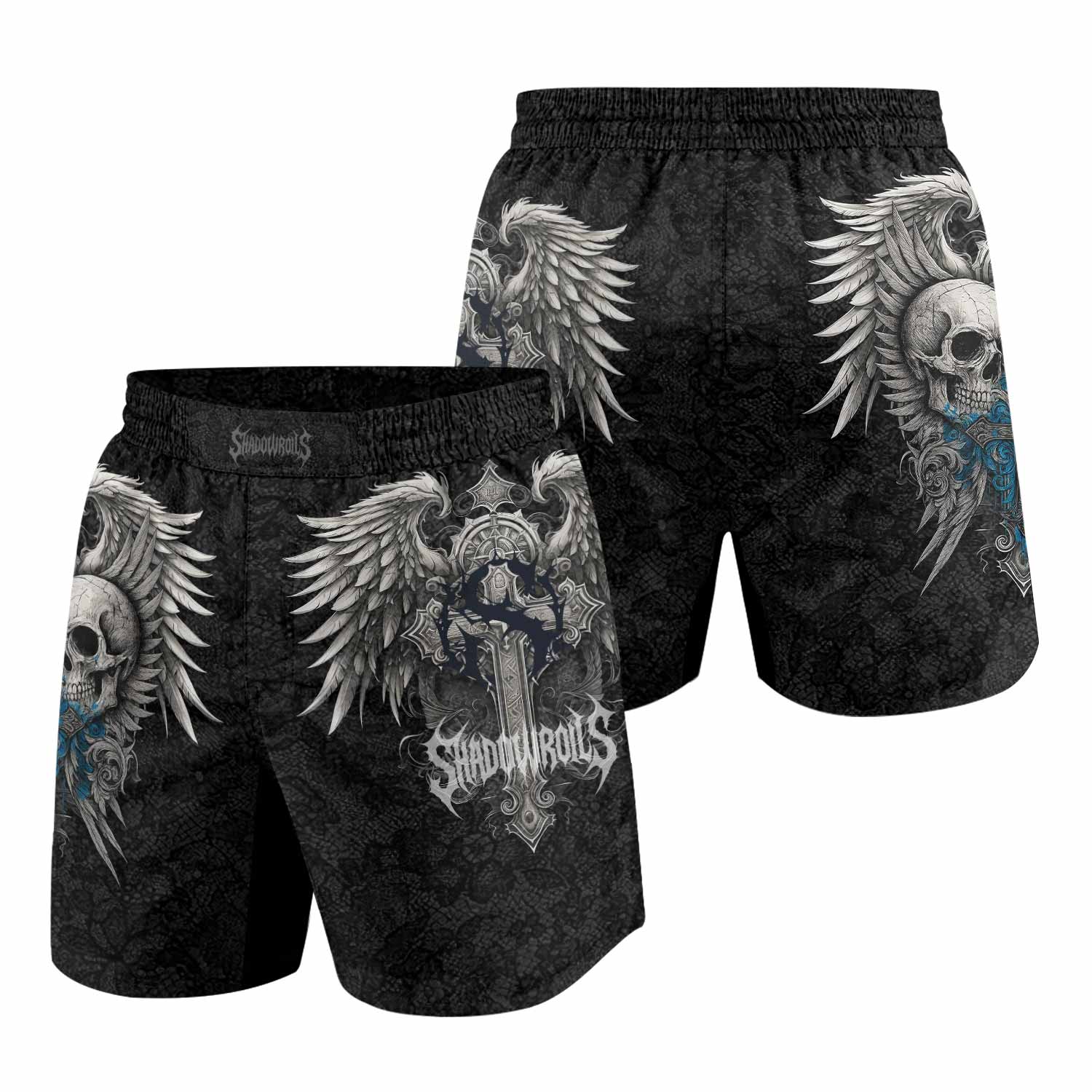 Twin Skulls Covenant Grappling Shorts - front and back view