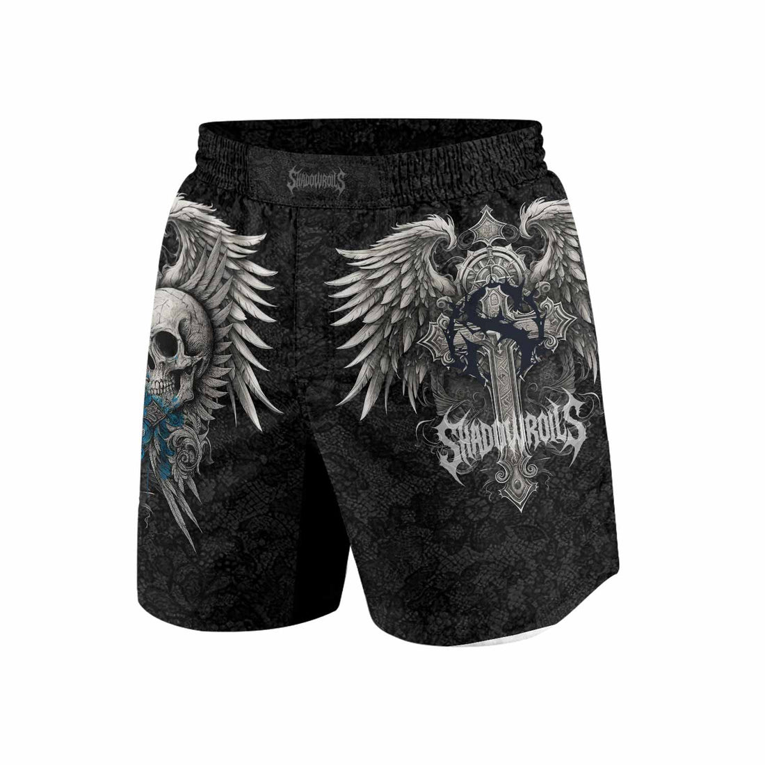 Twin Skulls Covenant Grappling Shorts - front and back view