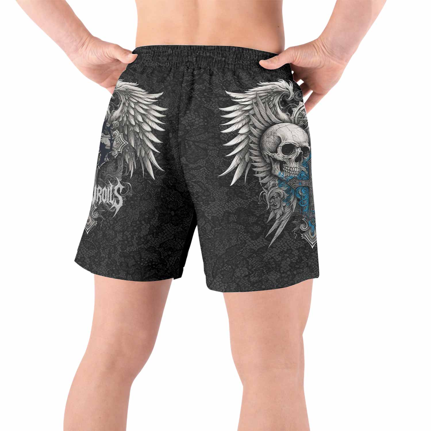 Twin Skulls Covenant Grappling Shorts - back view lifestyle