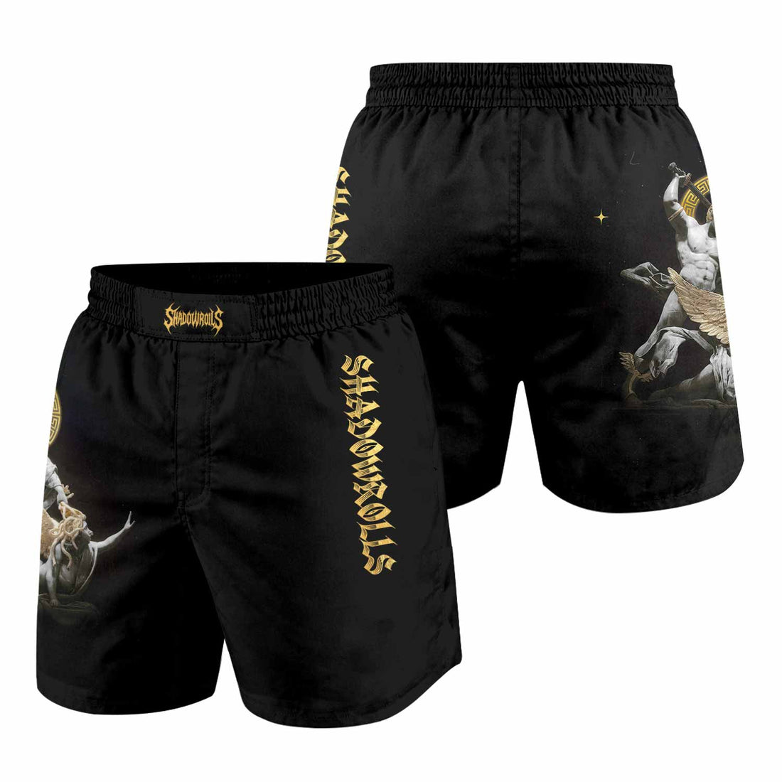 Fall of Medusa Grappling Shorts - front and back view