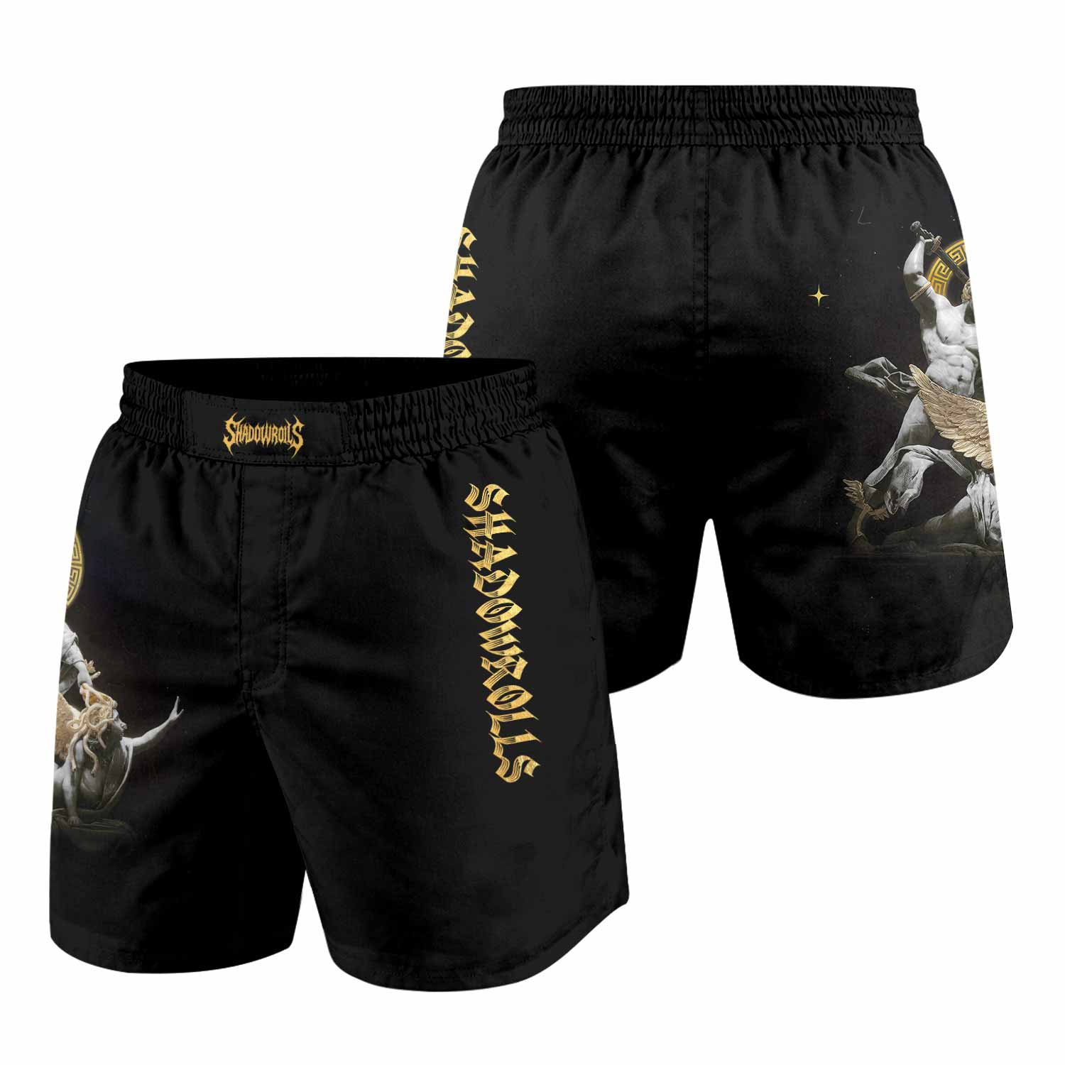 Fall of Medusa Grappling Shorts - front and back view
