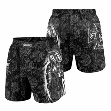 Black Rose Madonna Grappling Shorts - front and back view