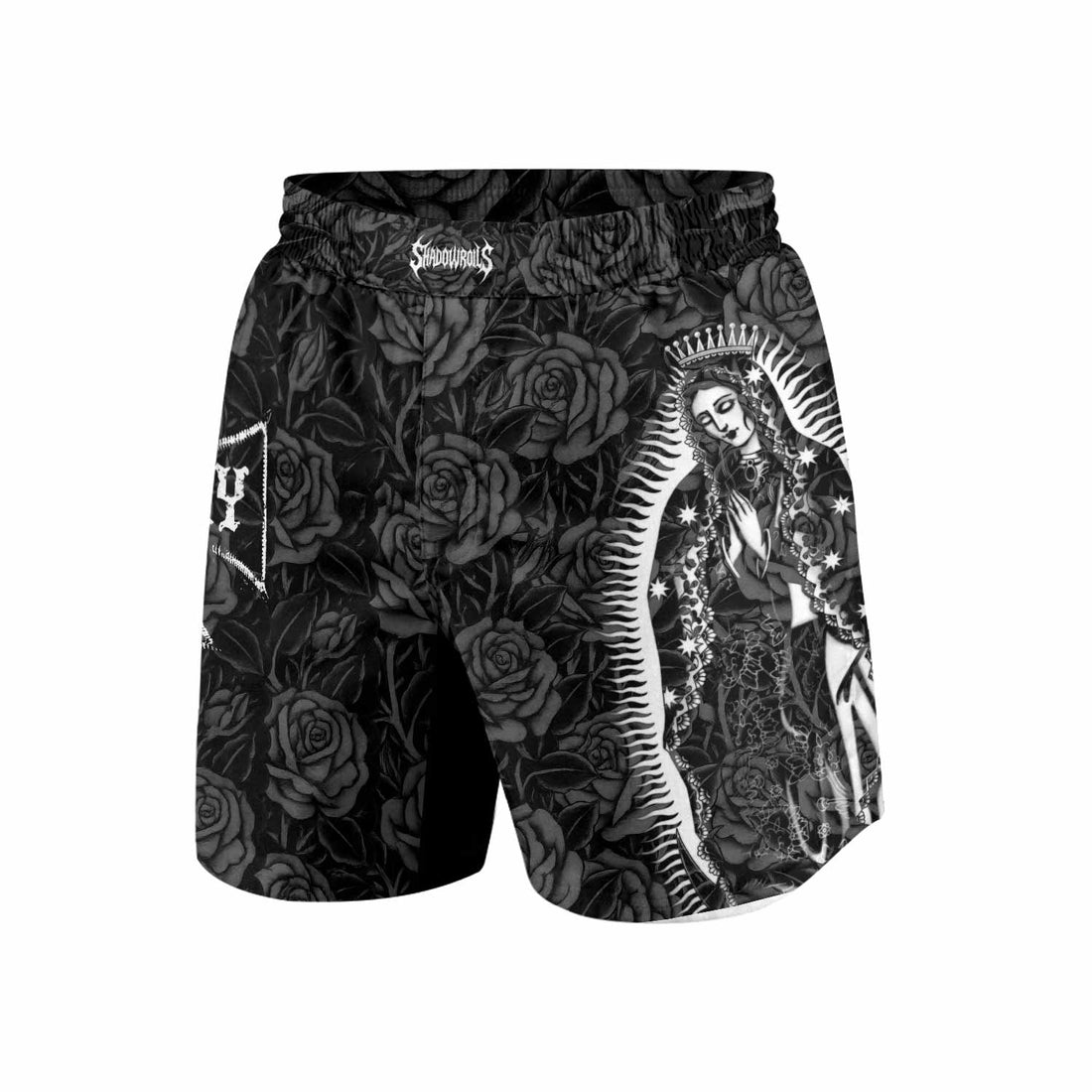 Black Rose Madonna Grappling Shorts - front and back view