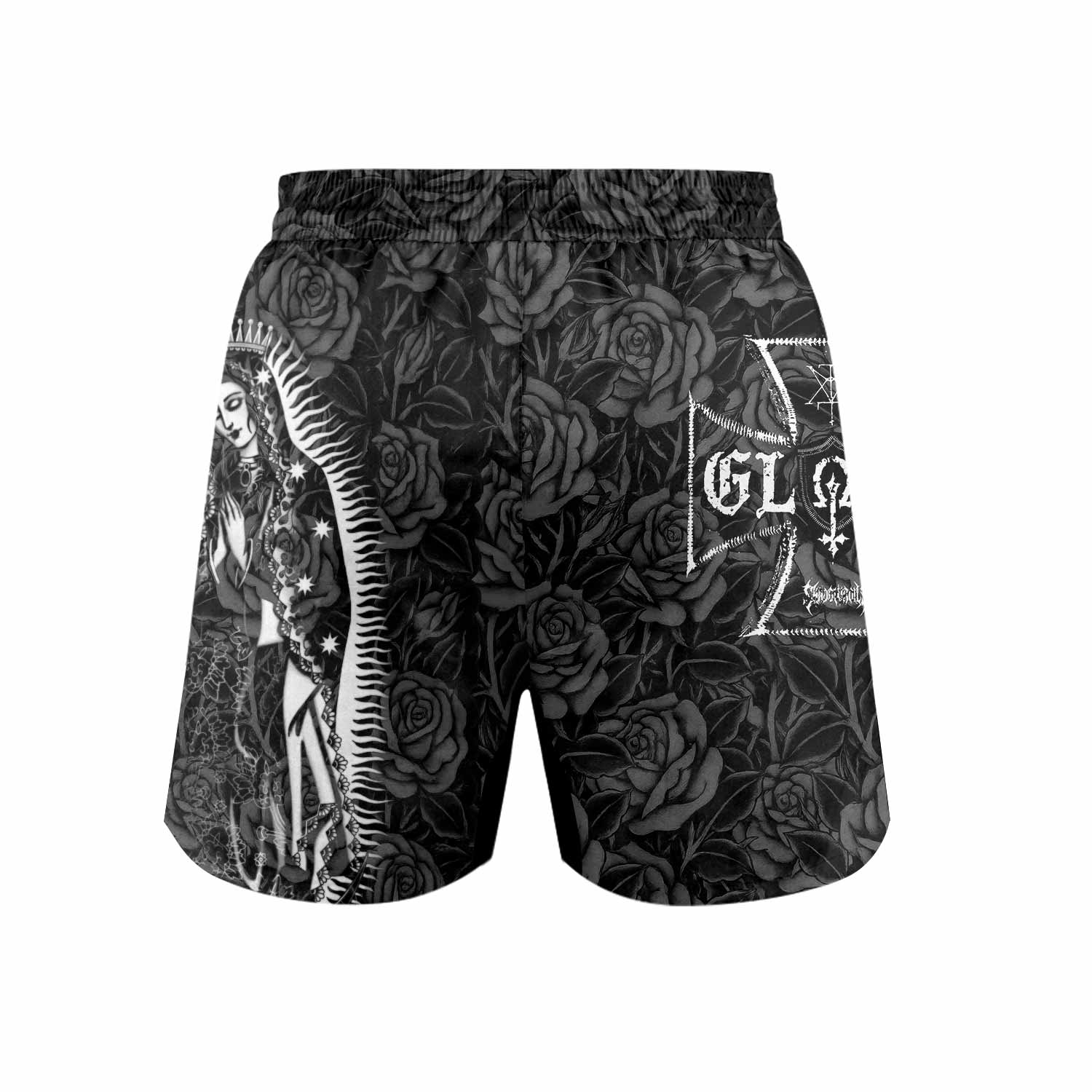 Black Rose Madonna Grappling Shorts - back view mockup