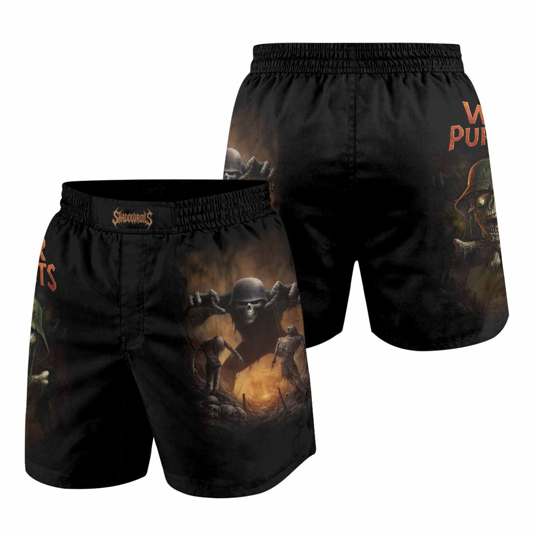 War Puppets Grappling Shorts - front and back view
