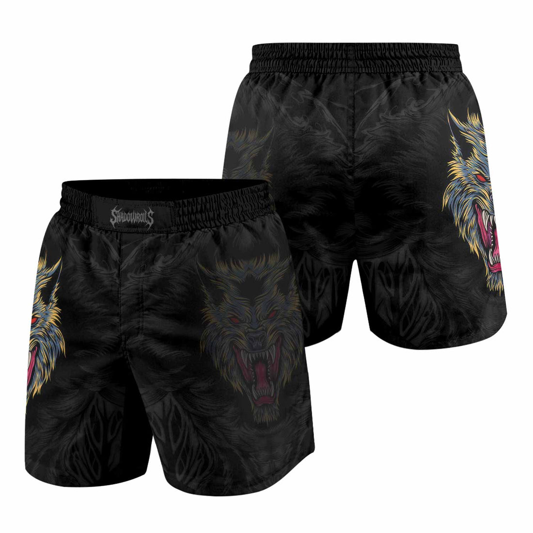Wolf Rage Grappling Shorts - front and back view