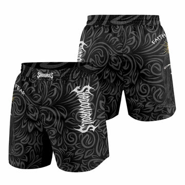 Faith Over Fear Dark Halo Grappling Shorts - front and back view