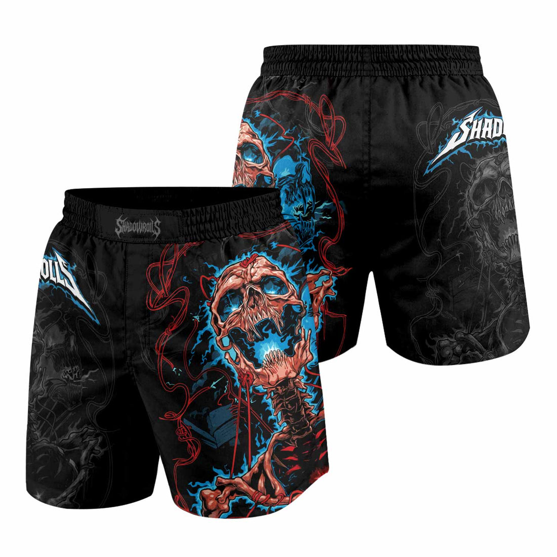 Necro Chains Grappling Shorts - front and back view
