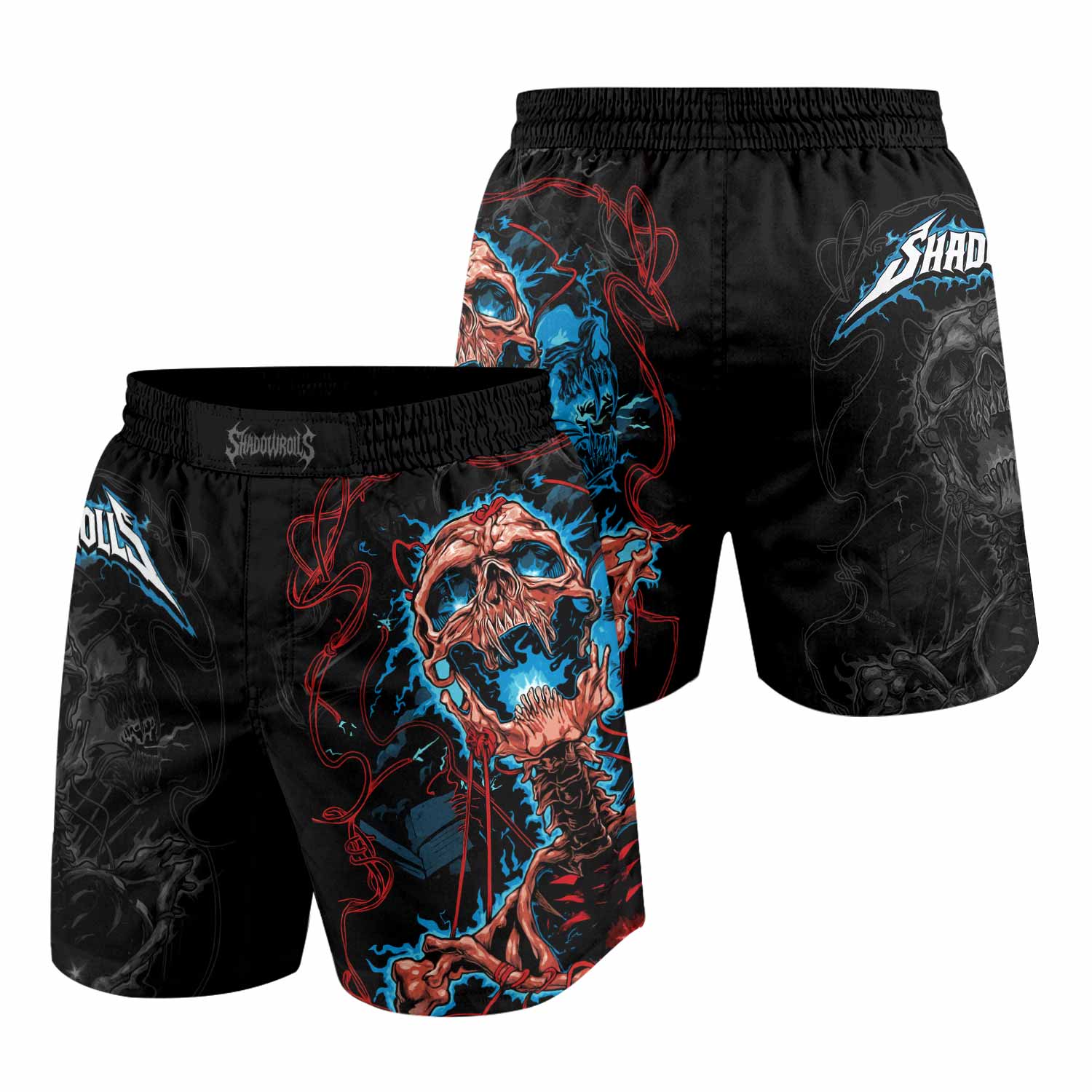 Necro Chains Grappling Shorts - front and back view