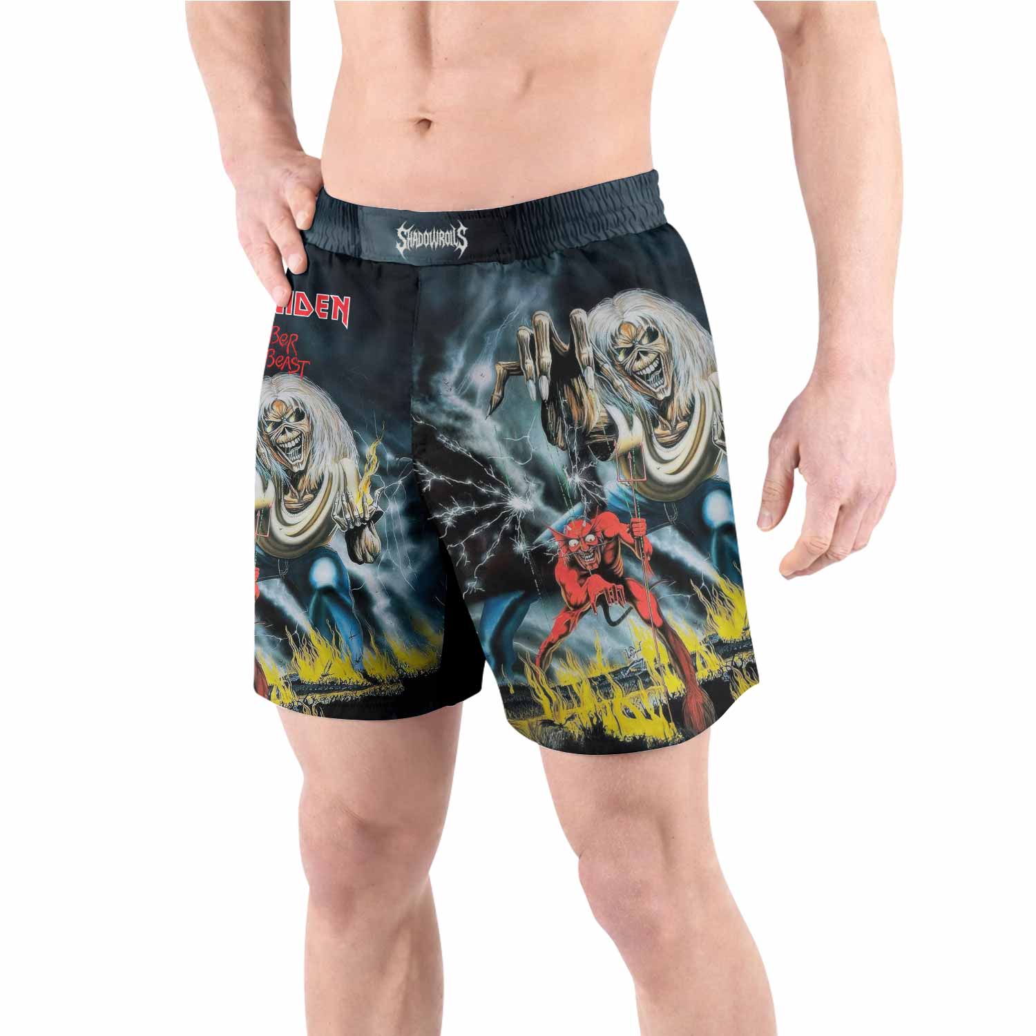 Iron Maiden Eternal Beast Grappling Shorts - front view lifestyle