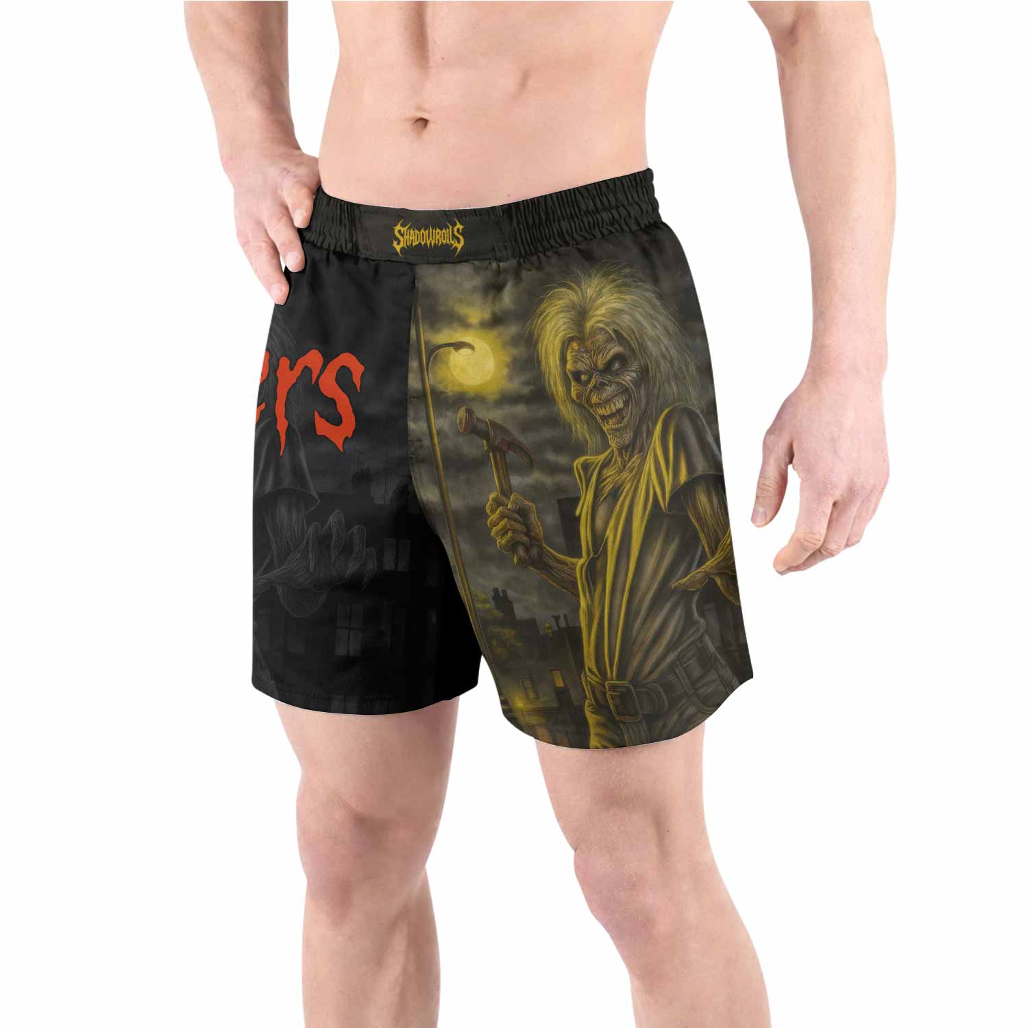 Iron Maiden Midnight Slayer Grappling Shorts - front view lifestyle