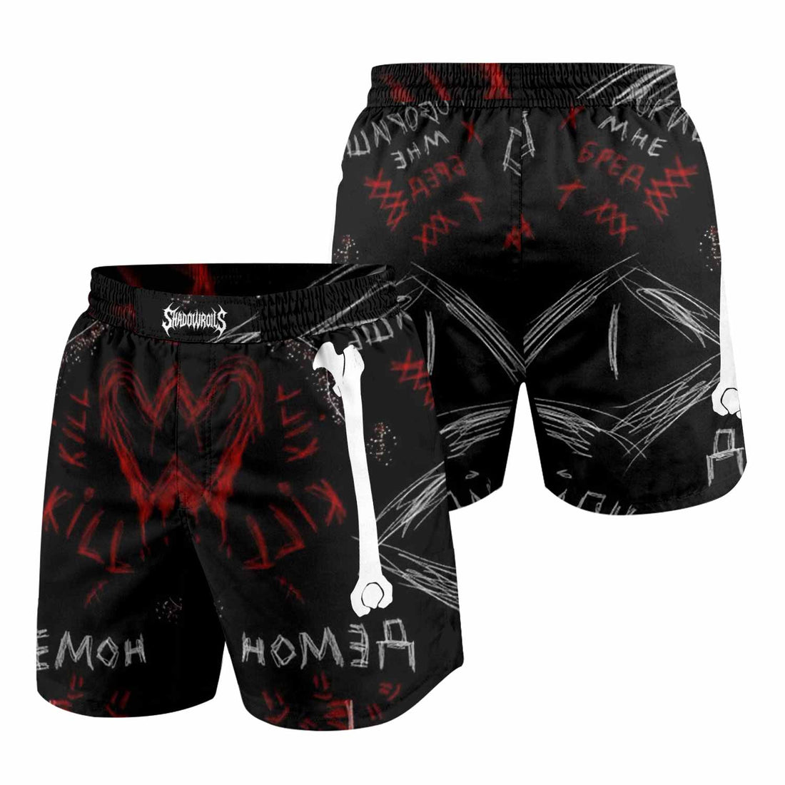 Skeleton Graffiti Grappling Shorts - front and back view