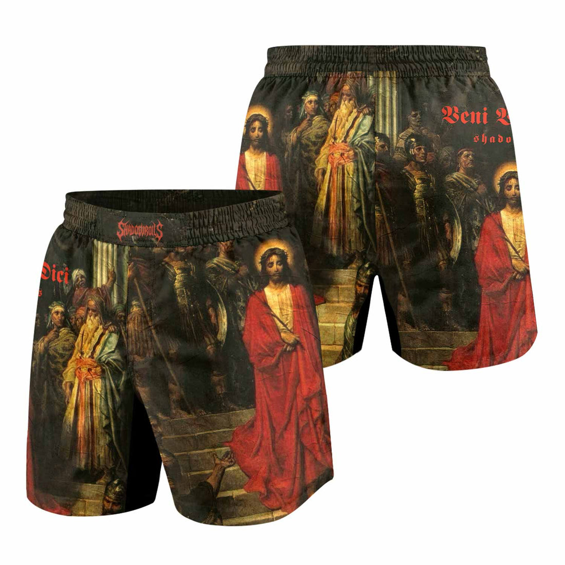 Crimson Messiah Grappling Shorts - front and back view
