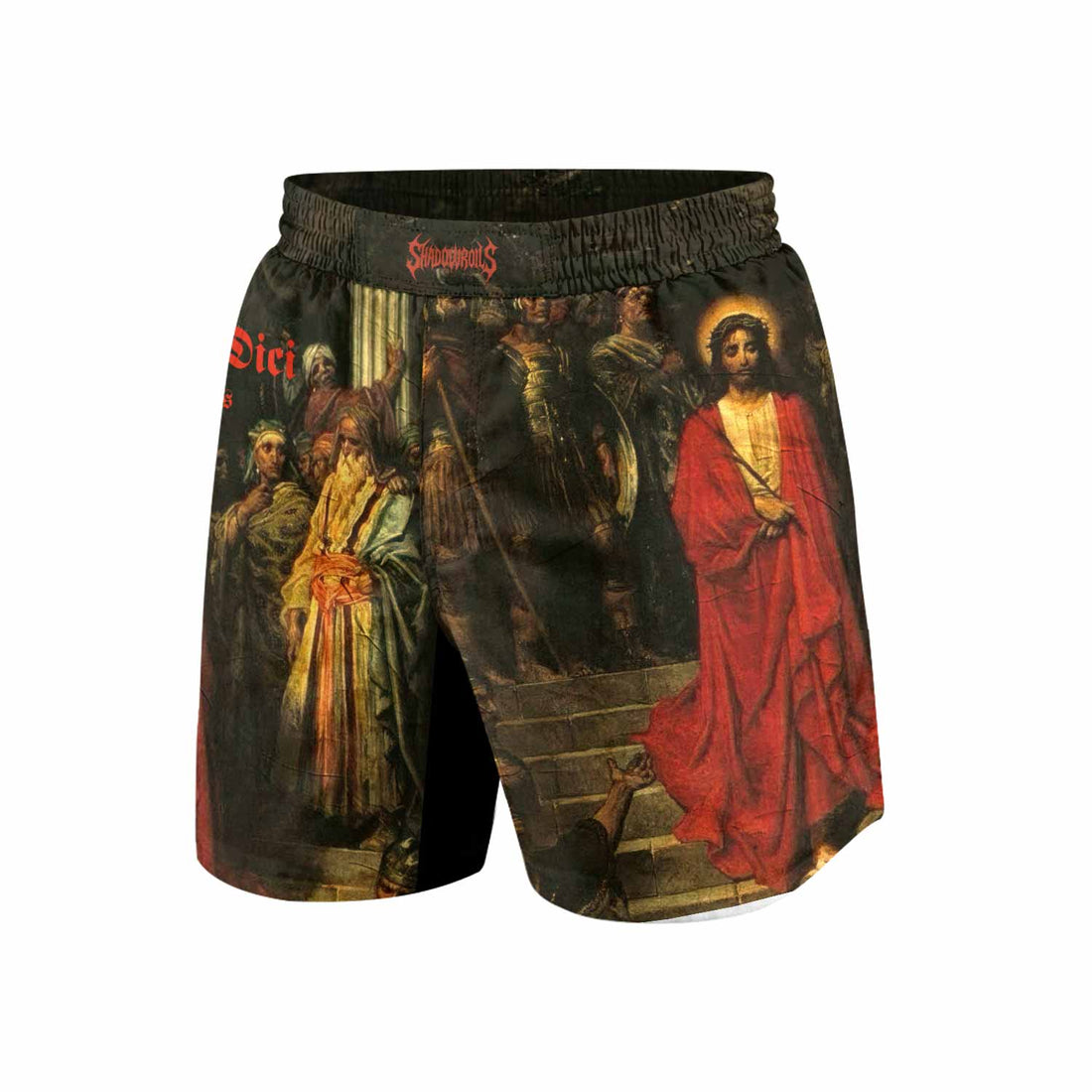 Crimson Messiah Grappling Shorts - front and back view
