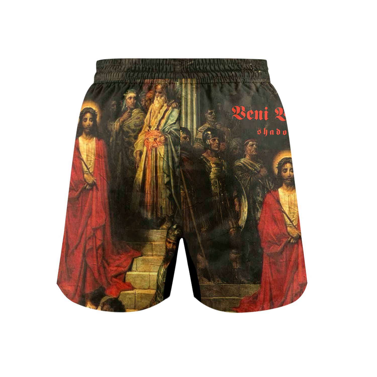 Crimson Messiah Grappling Shorts - back view mockup