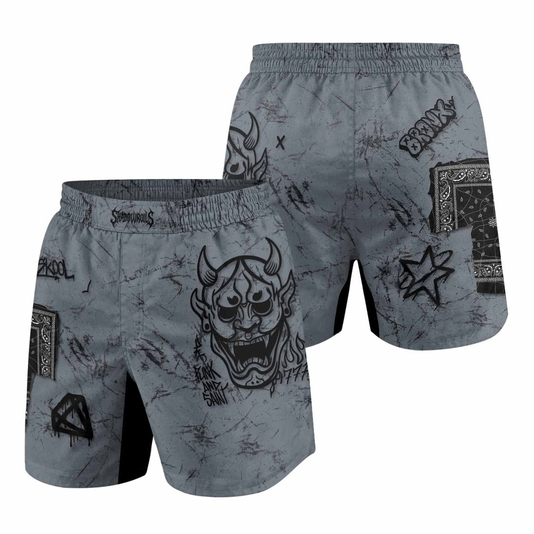 Oni Graffiti Grappling Shorts - front and back view