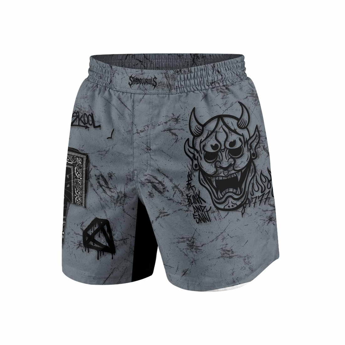 Oni Graffiti Grappling Shorts - front and back view
