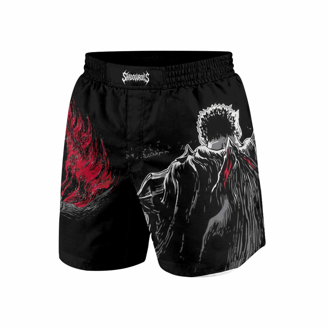 Berserk Black Swordsman Grappling Shorts - front and back view