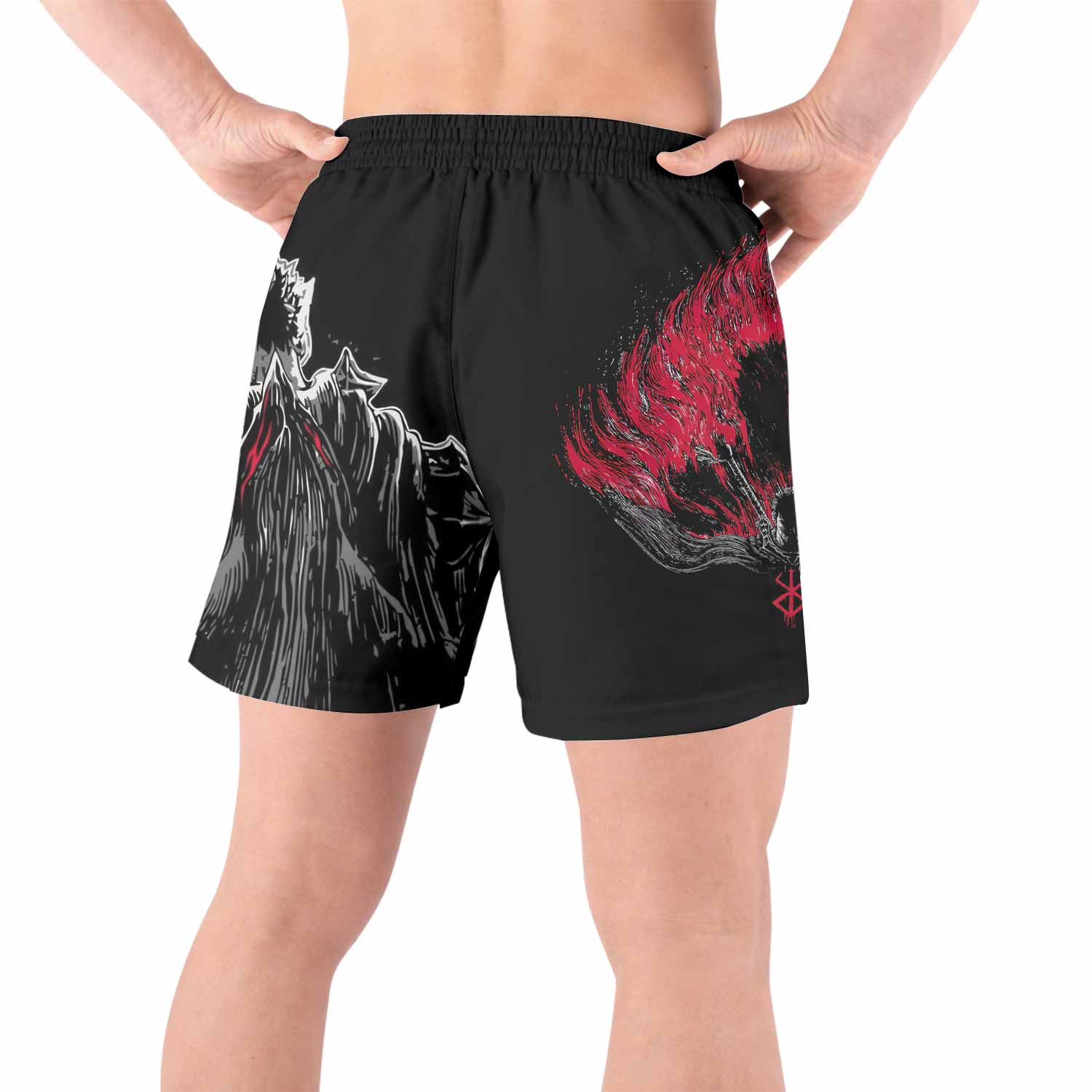 Berserk Black Swordsman Grappling Shorts - back view lifestyle